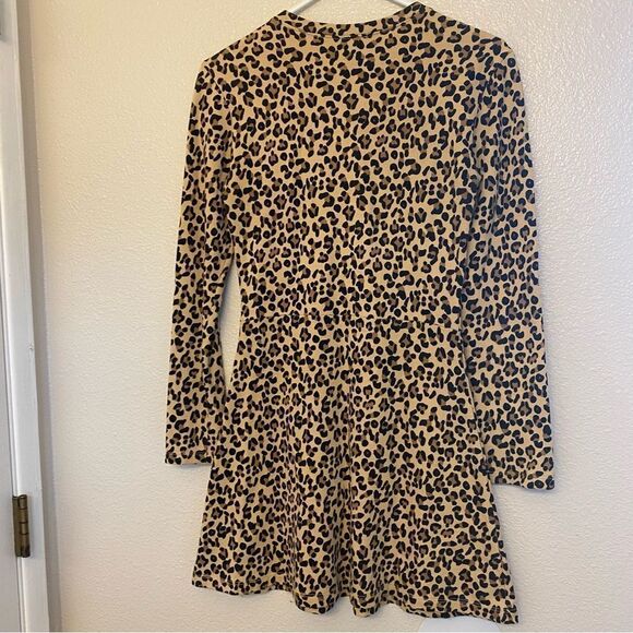 Zara cheetah animal leopard print mini long sleeve crew neck sweatshirt dress S - Picture 3 of 7